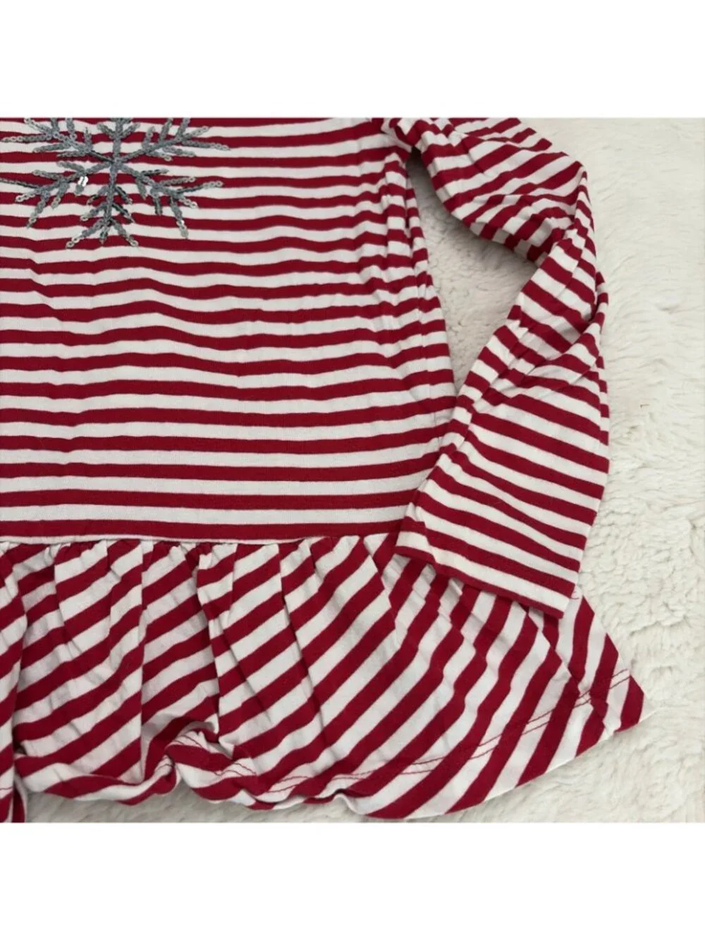 Gymboree Girls Candy Can Stripe Sequin Snowflake Ruffle Tee 8 Cotton Christmas